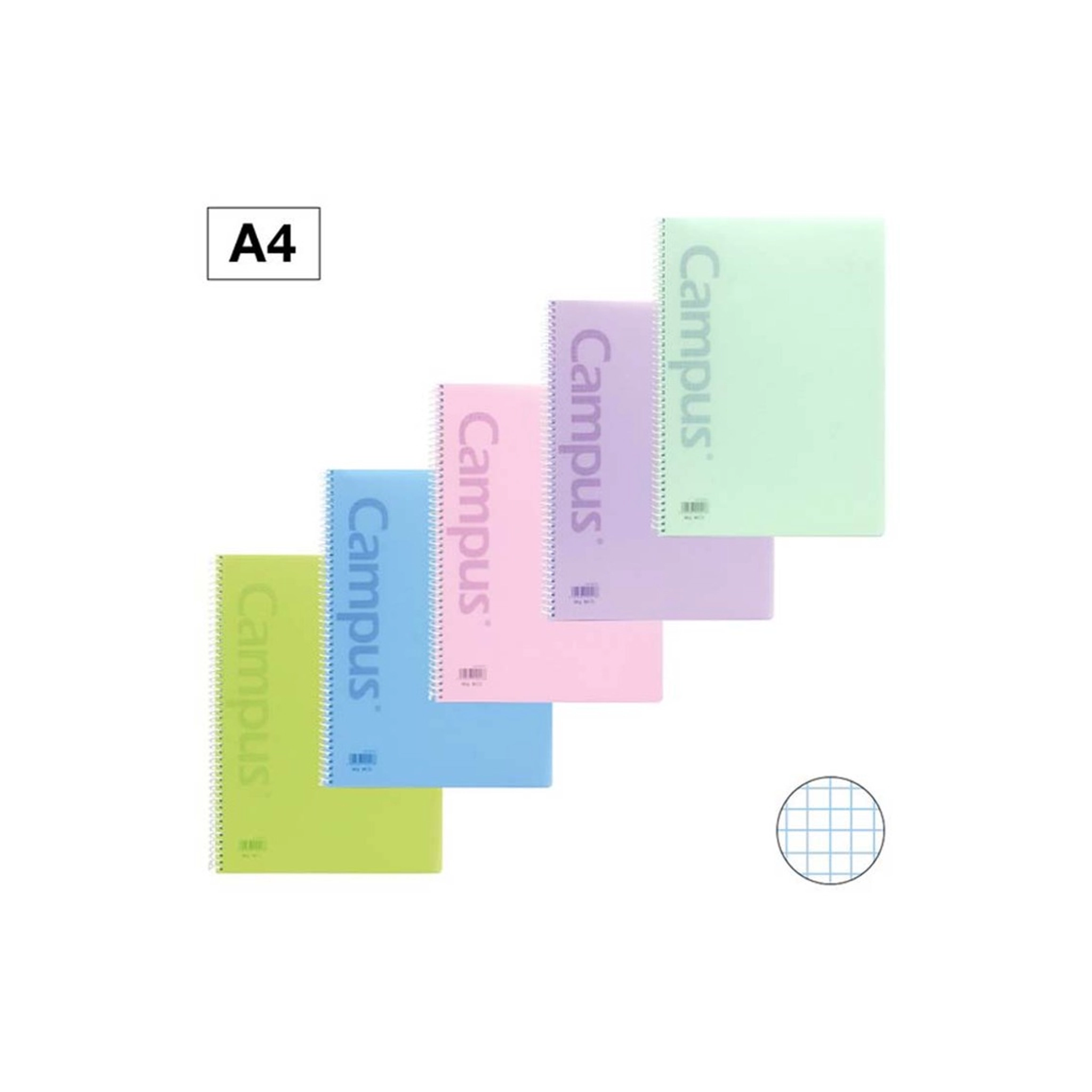 Bloc espiral tapa polipropileno campus a4 90g cuadricula 4 mm colores pastel